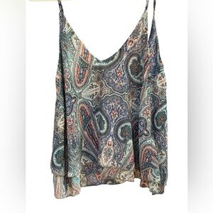 Tobi Paisley Camisole Cropped Boho Flowy Tank Open Back Multi Blue/Gray NWOT XS